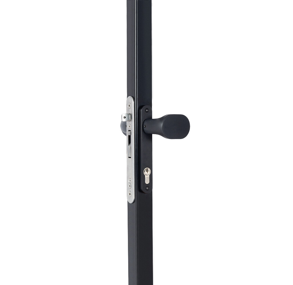 Handle set with rounded corners in anodised aluminum with fixed and/or rotating functionality