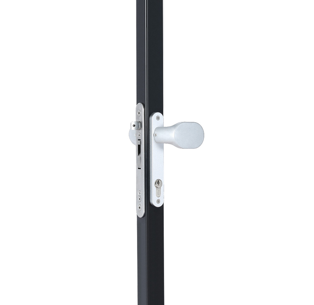 Handle set with rounded corners in anodised aluminum with fixed and/or rotating functionality