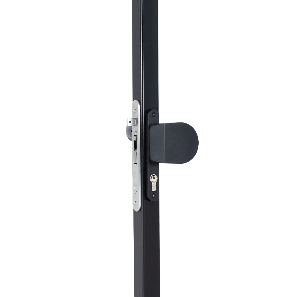 Handle set with rounded corners in anodized aluminum with fixed and rotating action