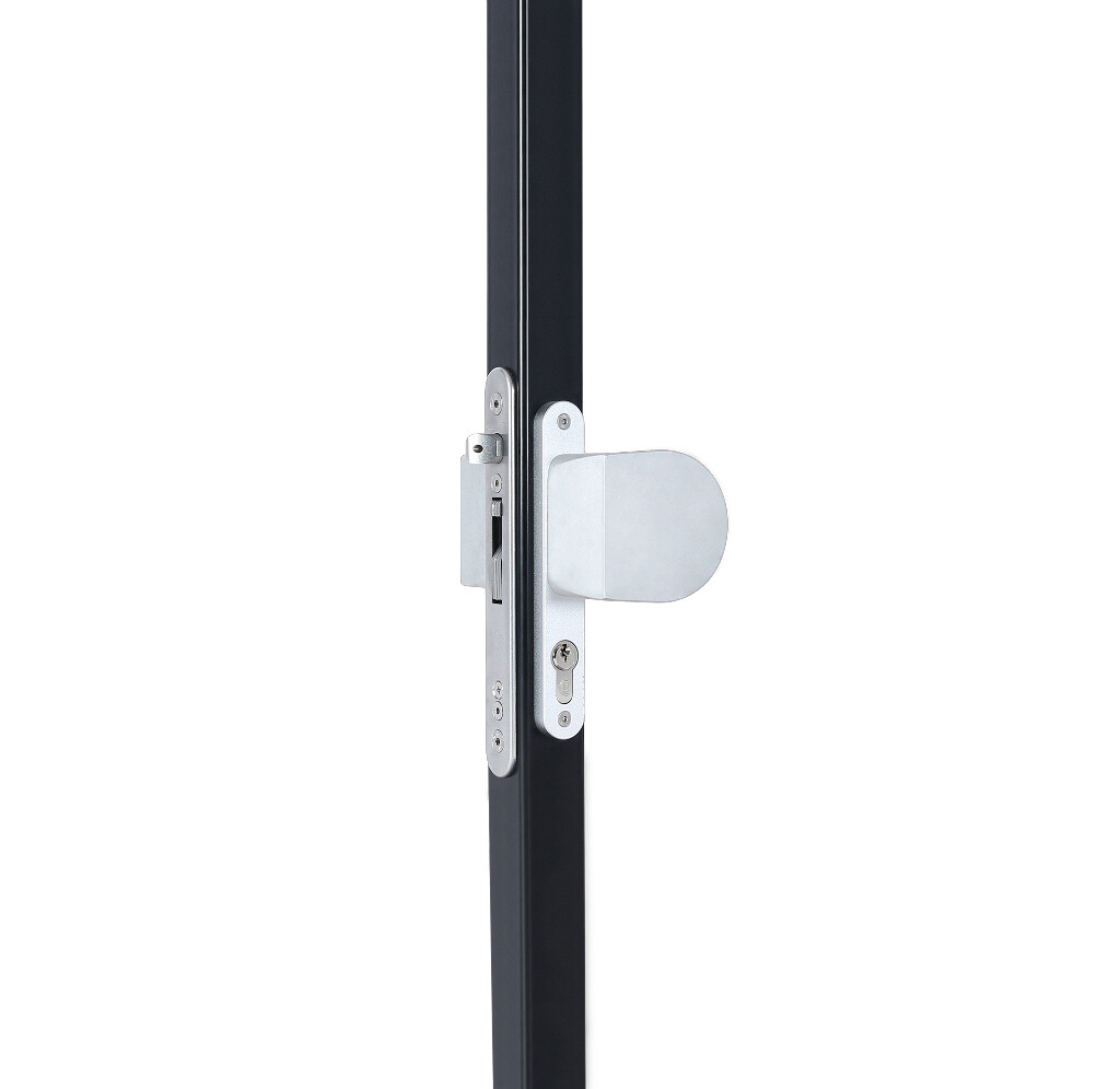 Handle set with rounded corners in anodized aluminum with fixed and rotating action