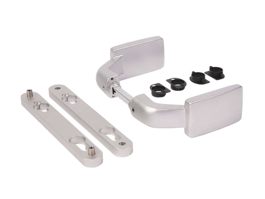 Aluminum anodized handle pair with free exit and blocking option