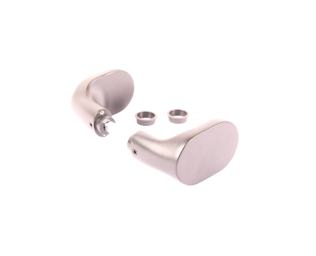 Handle set with rounded corners in anodised aluminum