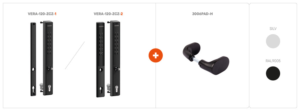 Battery powered code lock set with handles for insert locks