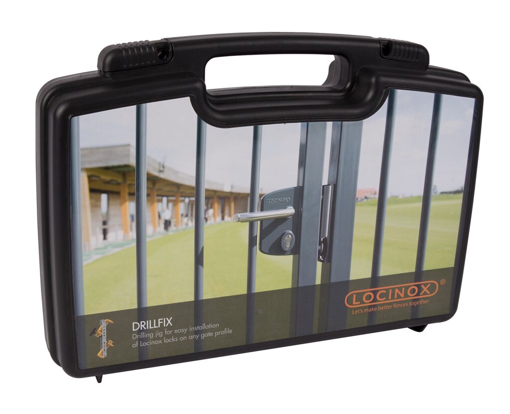 Tool case with drilling jig for surface mounted locks and corresponding keeps