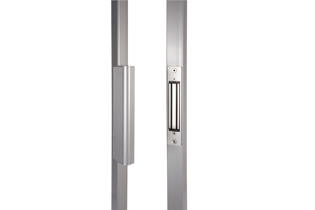 Built-in electro-magnetic lock for swing gates
