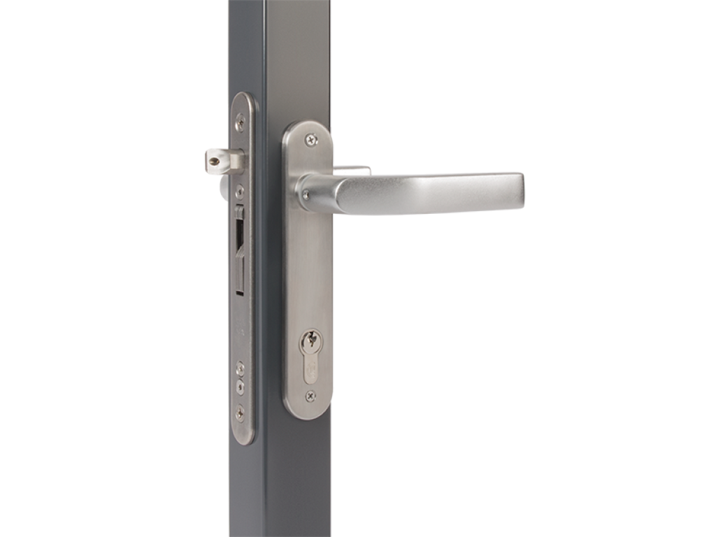 Mortise lock with 1-3/16" backset for profiles of 2" or more