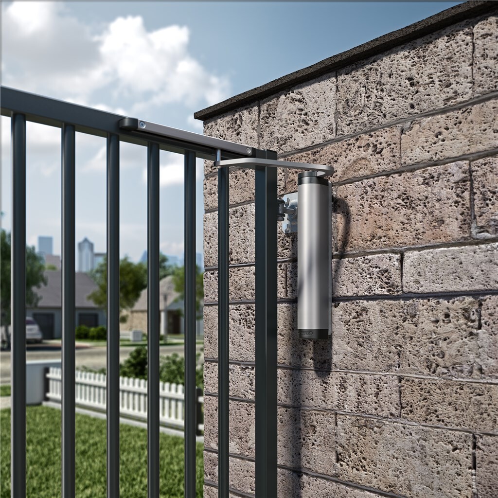 90° or 180° hydraulic gate closer for wall-mounted gates up to 330 lbs