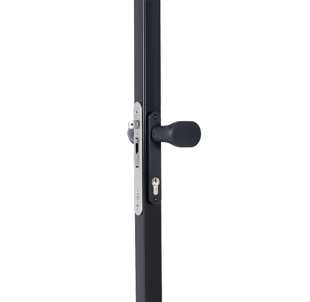 Handle set with rounded corners in anodised or raw aluminum with fixed and/or rotating functionality