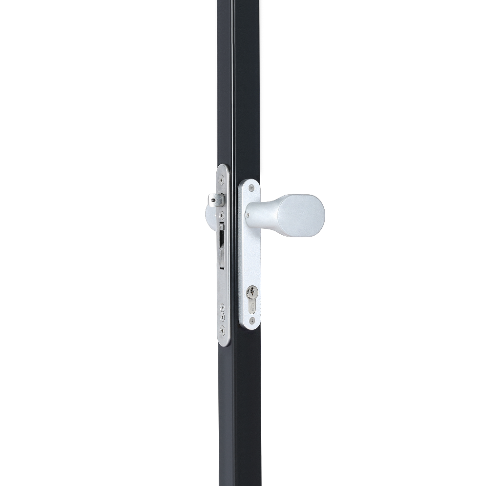 Handle set with rounded corners in anodised or raw aluminum with fixed and/or rotating functionality
