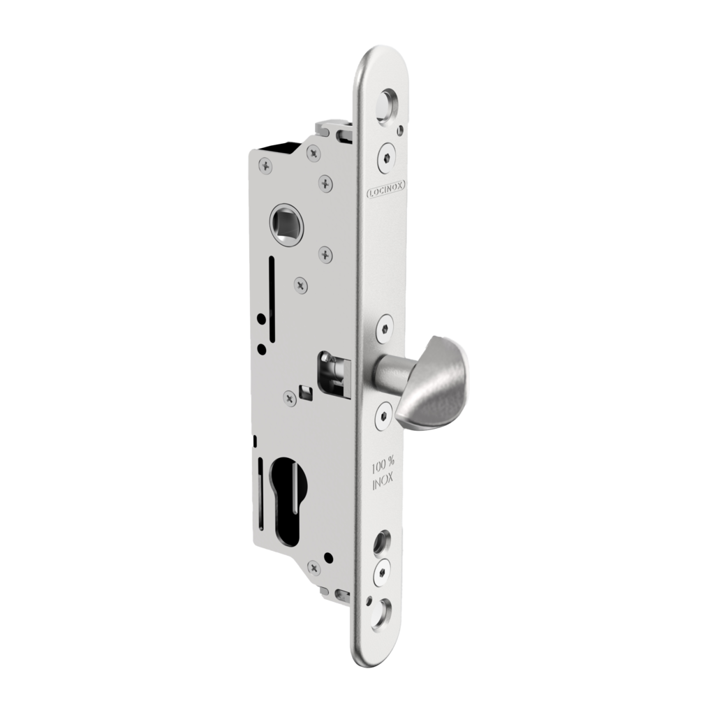 Residential mortise lock (small Twistfinger) with 1-3/16" backset for sliding gates, compatible with the SFKS keep
