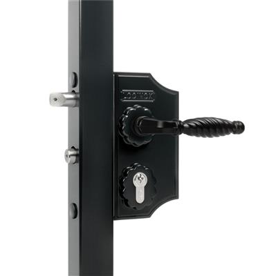 Small surface mounted ornamental gate lock