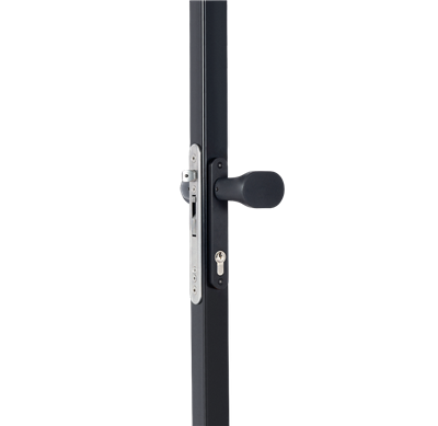 Handle set with rounded corners in anodised or raw aluminum with fixed and/or rotating functionality
