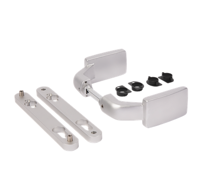 Aluminum anodized handle pair with free exit and blocking option