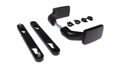Aluminum anodized handle pair with free exit and blocking option