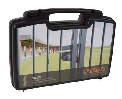 Tool case with drilling jig for surface mounted locks and corresponding keeps