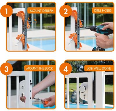 Tool case with drilling jig for surface mounted locks and corresponding keeps