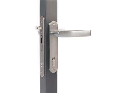 Mortise lock with 1-3/16" backset for profiles of 2" or more