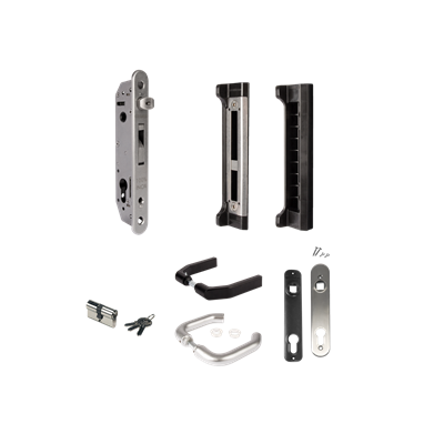 Complete insert lock set with keep for metal, vinyl or aluminum gates