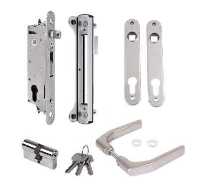 Complete Fiftylock insert set with keep for metal, PVC or aluminum gates